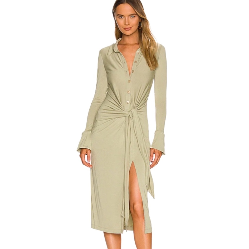 Song Of Style Long Sleeved MIDI Dress Green Saige Size Small